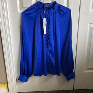 MINKPINK Cobalt Blue Button-Up Long Sleeve Blouse